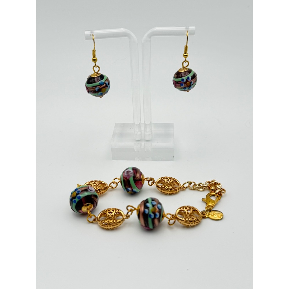 Stauer "Bianca" Murano Glass Bracelet and earrings set